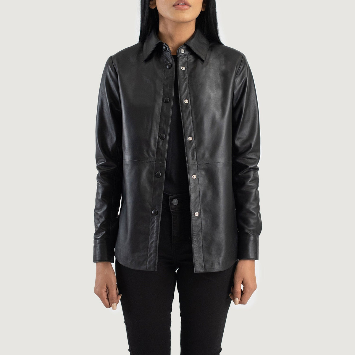 Minos Black Leather Shirt Jacket