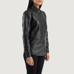 Minos Black Leather Shirt Jacket