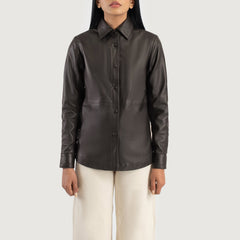 Minos Brown Leather Shirt Jacket