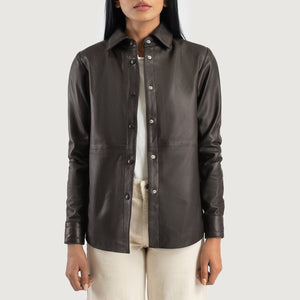 Minos Brown Leather Shirt Jacket