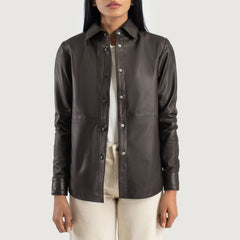 Minos Brown Leather Shirt Jacket