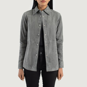 Minos Grey Leather Shirt Jacket