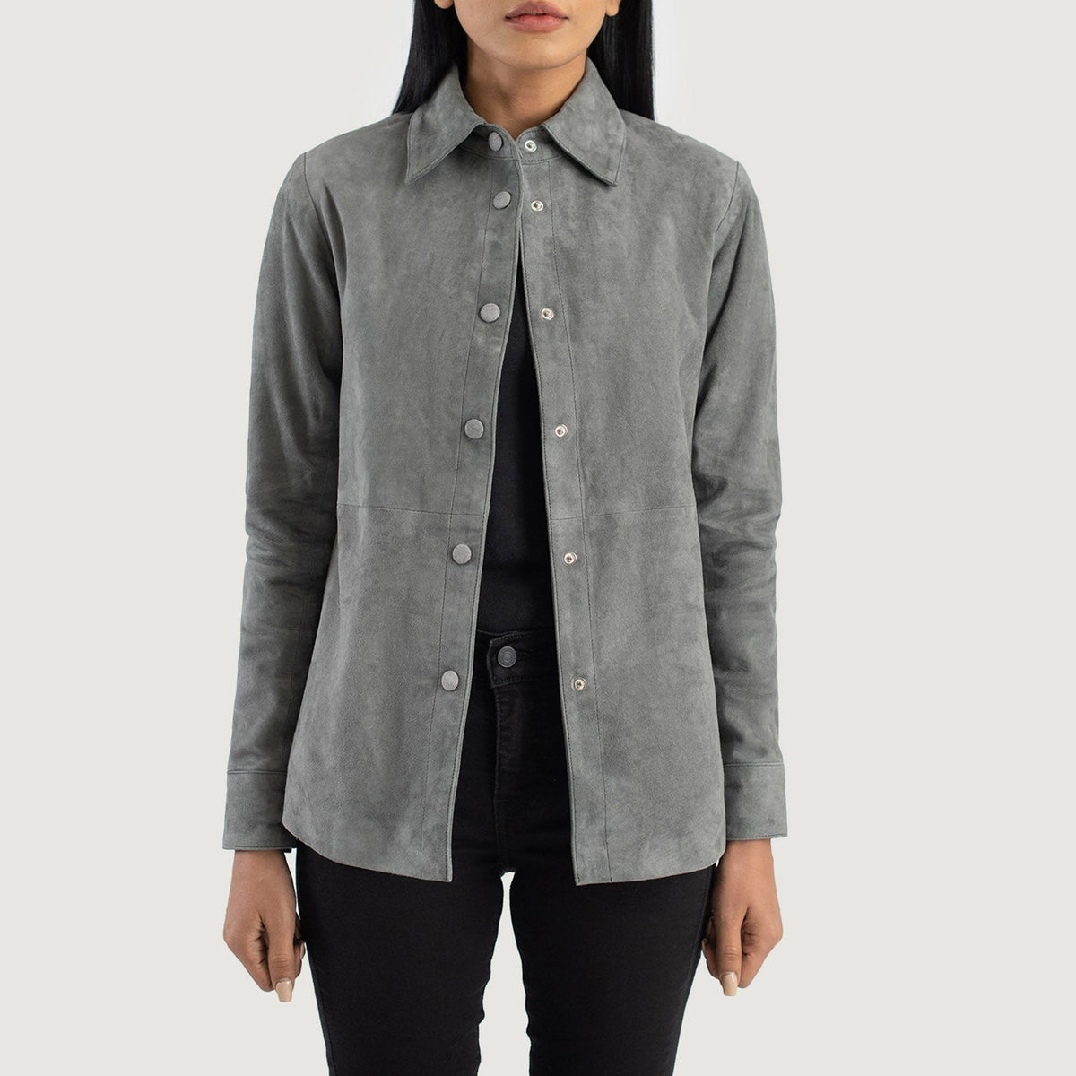 Minos Grey Leather Shirt Jacket
