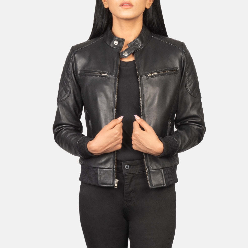 Kalian Black Leather Bomber Jacket