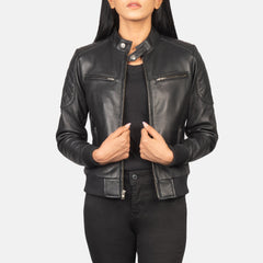 Kalian Black Leather Bomber Jacket
