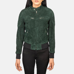 Kalian Green Suede Bomber Jacket