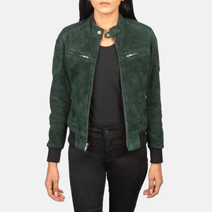 Kalian Green Suede Bomber Jacket