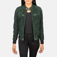 Kalian Green Suede Bomber Jacket