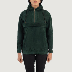 Ribet Green Suede Hooded Pullover Jacket