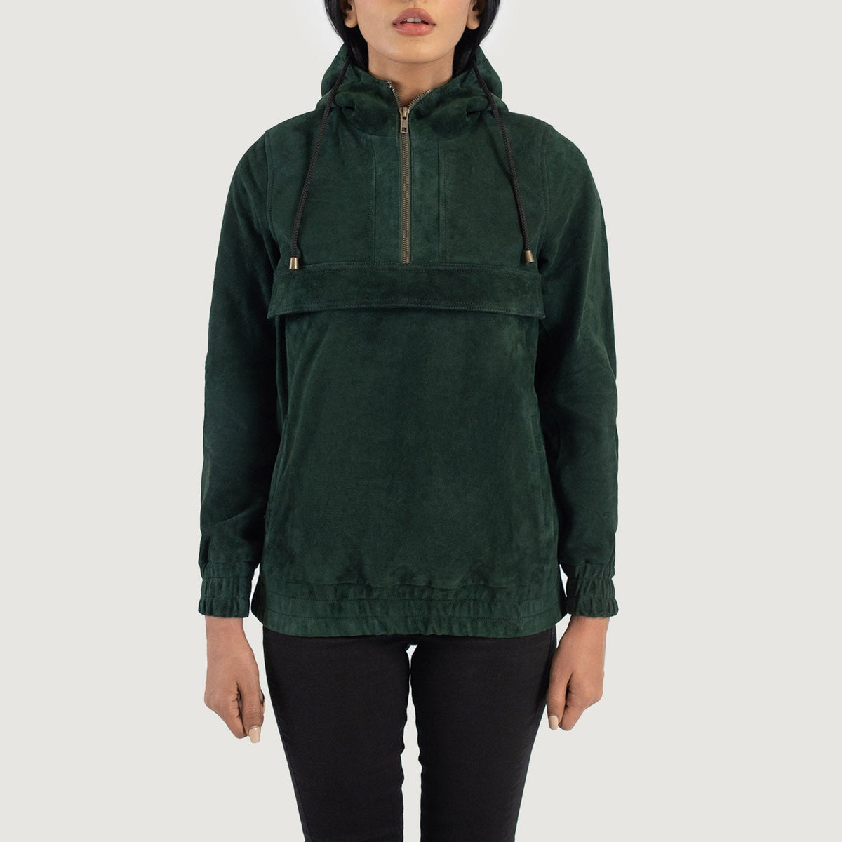 Ribet Green Suede Hooded Pullover Jacket