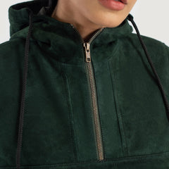 Ribet Green Suede Hooded Pullover Jacket