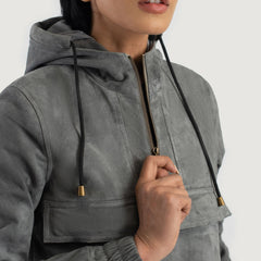 Ribet Grey Suede Hooded Pullover Jacket