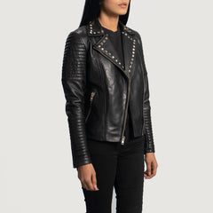 Quvet Black Leather Biker Jacket