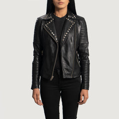 Quvet Black Leather Biker Jacket