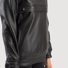 Ribet Black Leather Hooded Pullover Jacket