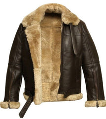 Brown B3 Raf Aviator Bomber Shearling Leather Jacket