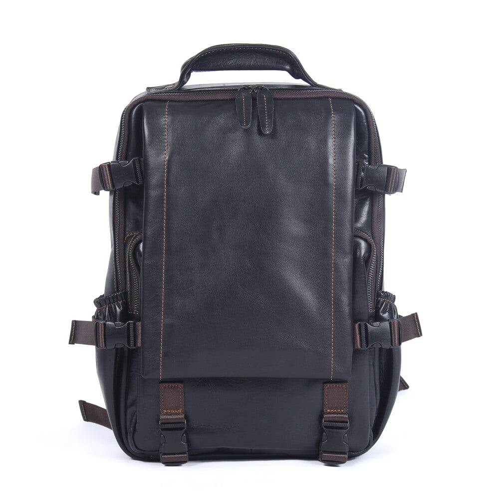 Wayfarer Black Leather Backpack
