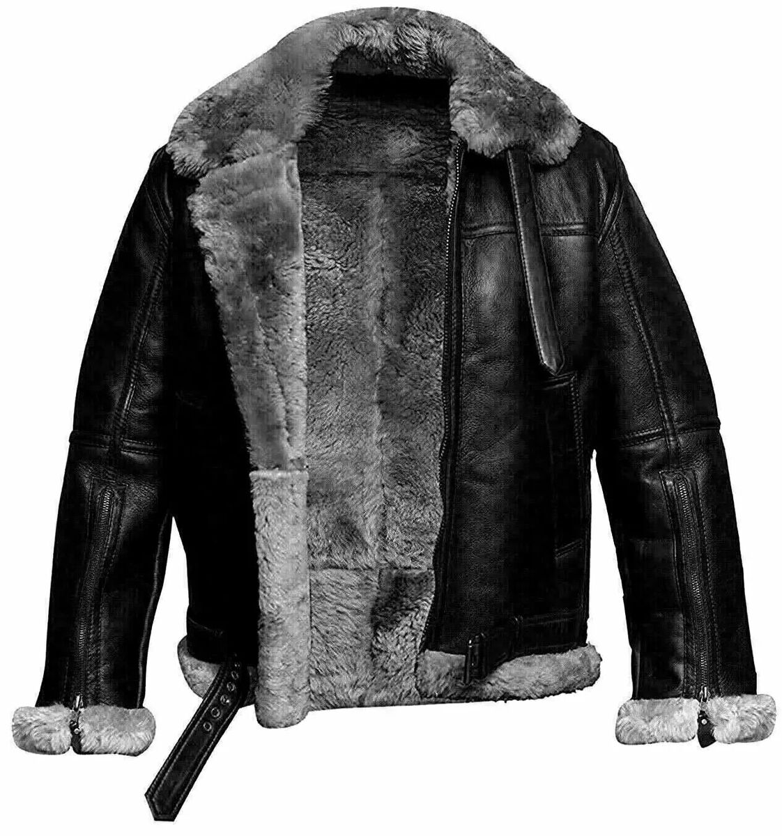 B3 Bomber Sheepskin Men’s Black Jacket
